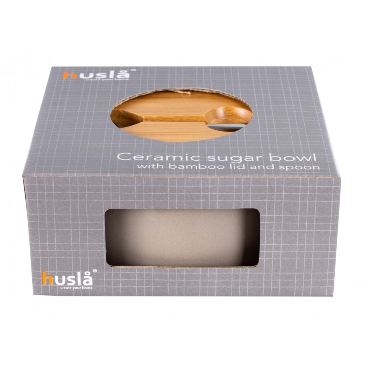 Cukiernica ceramiczna HYGGE z pokrywą z drewna akacjowego oraz łyżeczką HUSLA