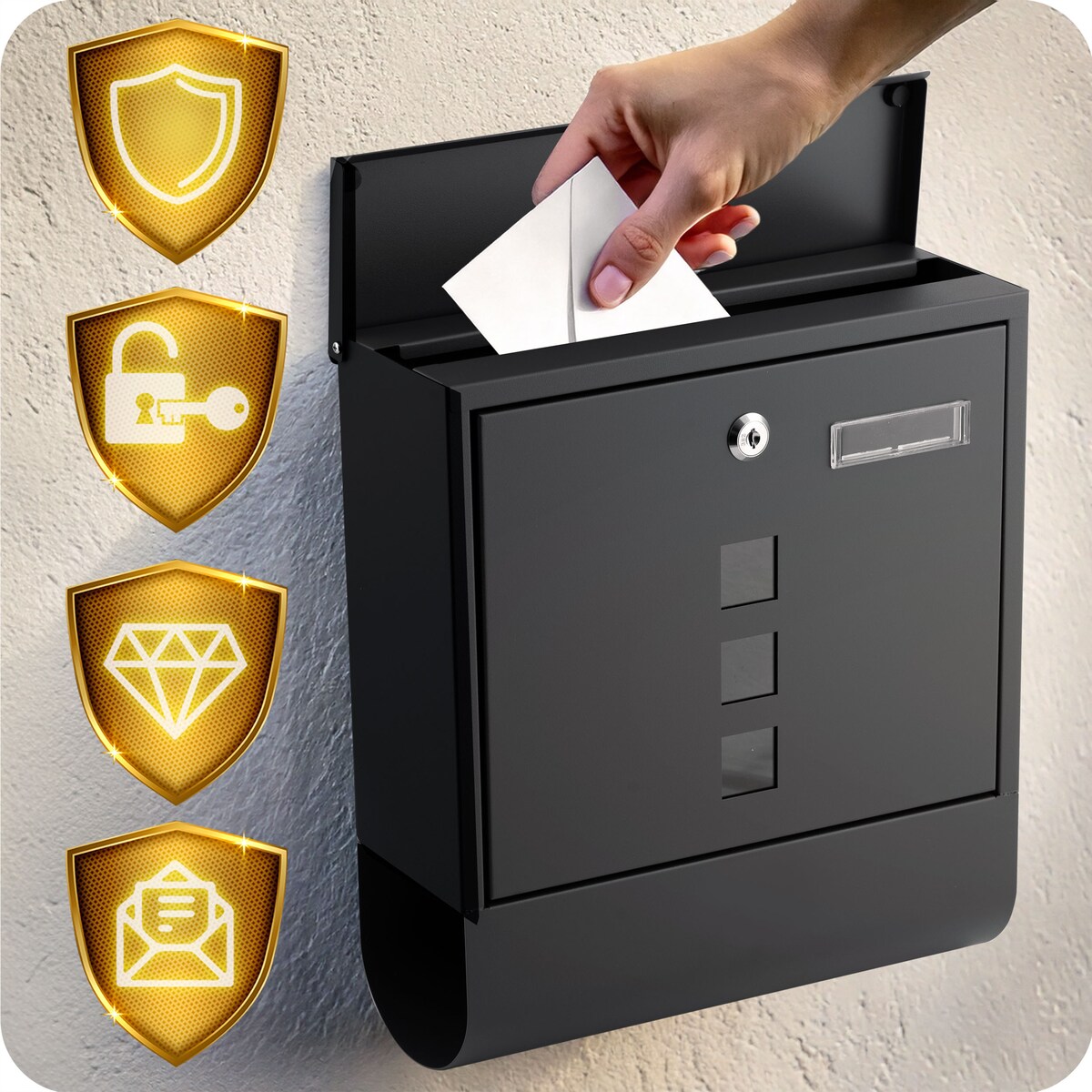 Skrzynka na listy z gazetnikiem Humberg pocztowa na bramę ogrodzenie czarna stalowa