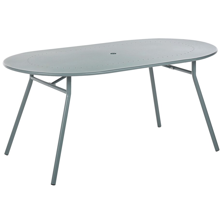 Zestaw ogrodowy metalowy stół i 4 krzesła jasnoniebieski CALVI z parasolem (16 opcji do wyboru)