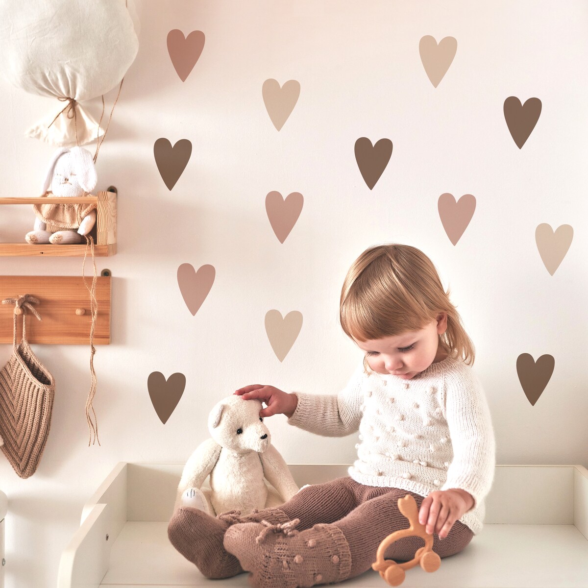 Naklejki Na Ścianę Dla Dzieci Beżowe Pastelowe SERDUSZKA Serca ZESTAW