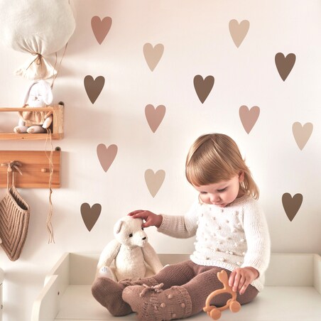 Naklejki Na Ścianę Dla Dzieci Beżowe Pastelowe SERDUSZKA Serca ZESTAW
