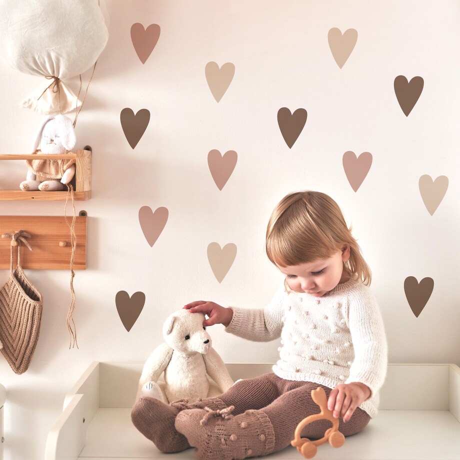 Naklejki Na Ścianę Dla Dzieci Beżowe Pastelowe SERDUSZKA Serca ZESTAW
