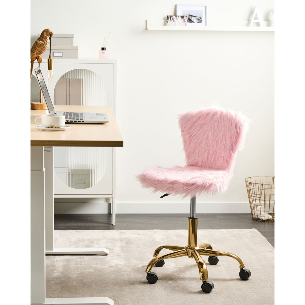 Krzesło obrotowe Obrotowy MARGATE Sztuczne futro Pastelowy róż