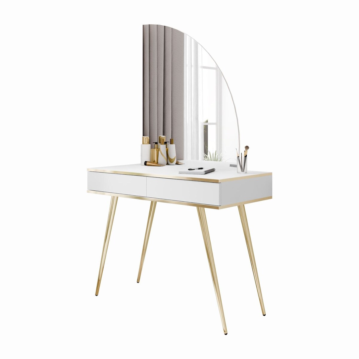 Toaletka OXFORD z lustrem i oświetleniem LED, prawa, biała