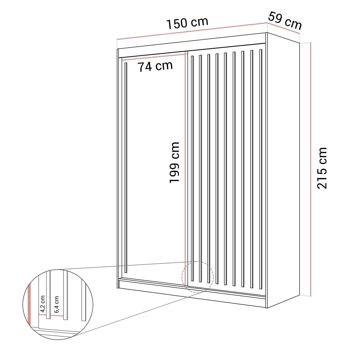 Szafa przesuwna AURIS 150 cm ze złotymi listwami, kaszmir