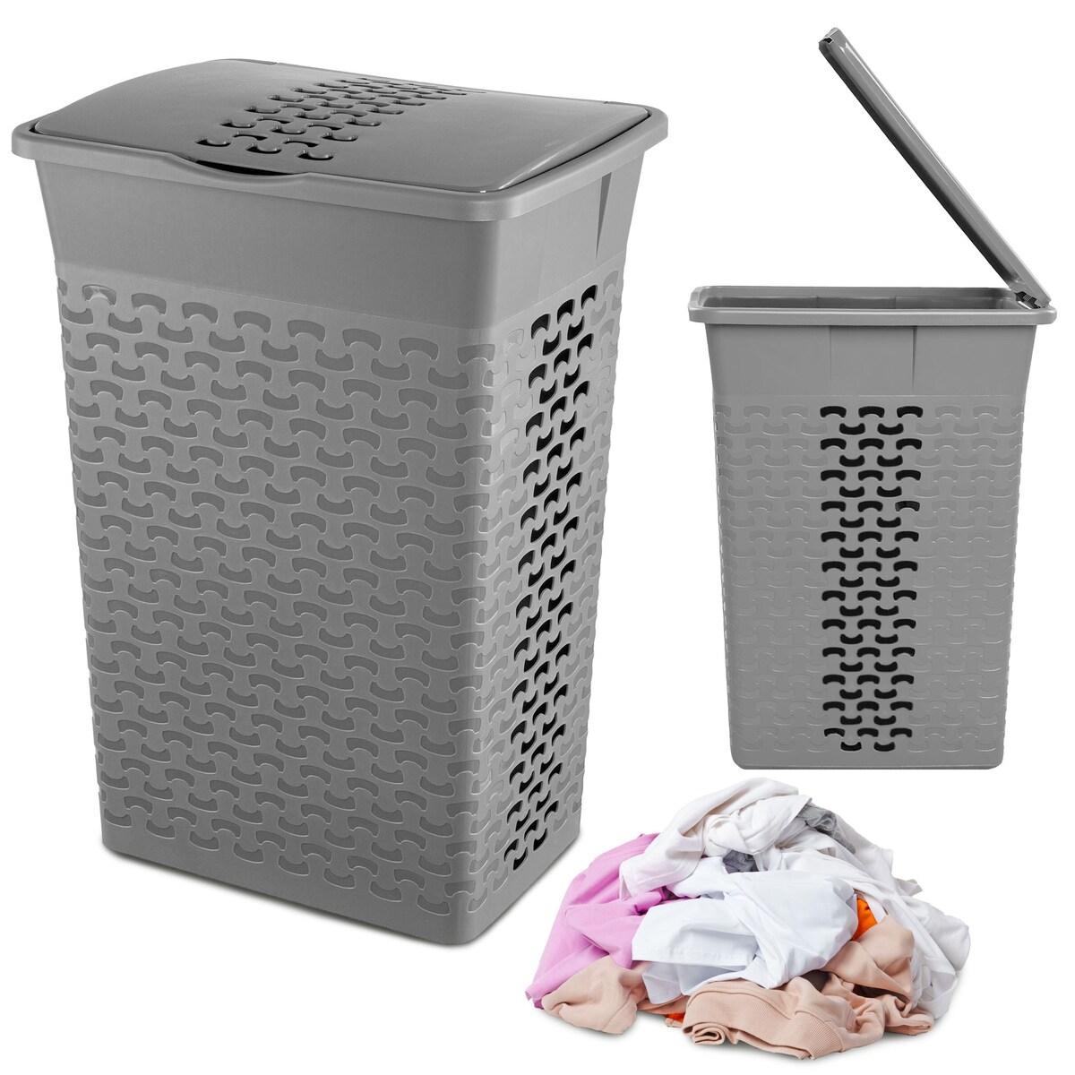 Kosz Na Pranie Bieliznę Wolnostojący Łazienkowy 55 L Szary