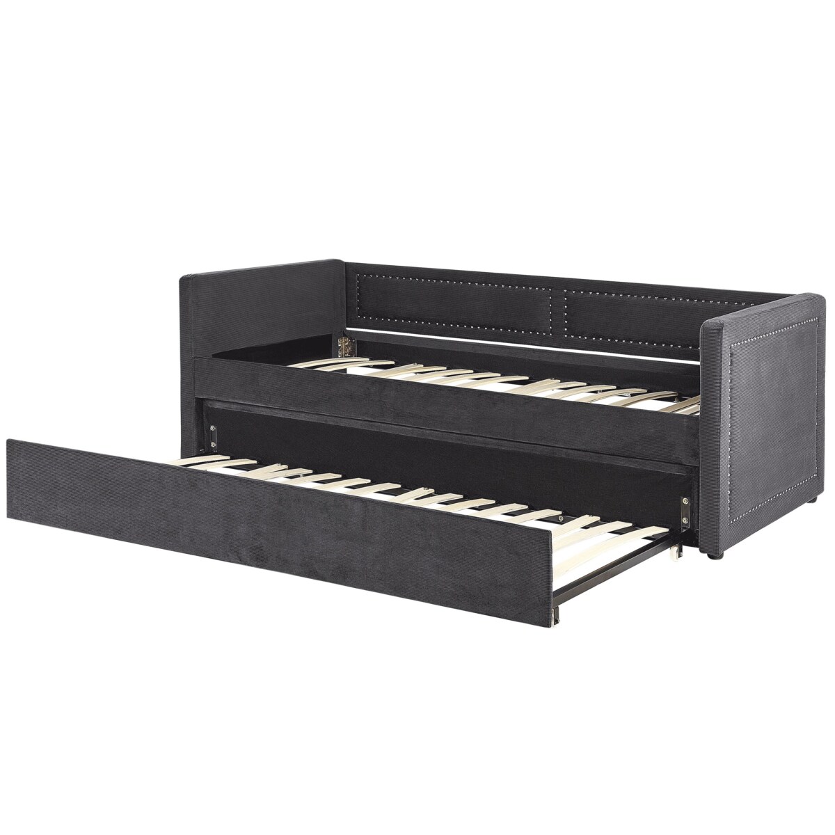 Łóżko wysuwane tapicerowane 90 x 200 cm ciemnoszare MIMIZAN