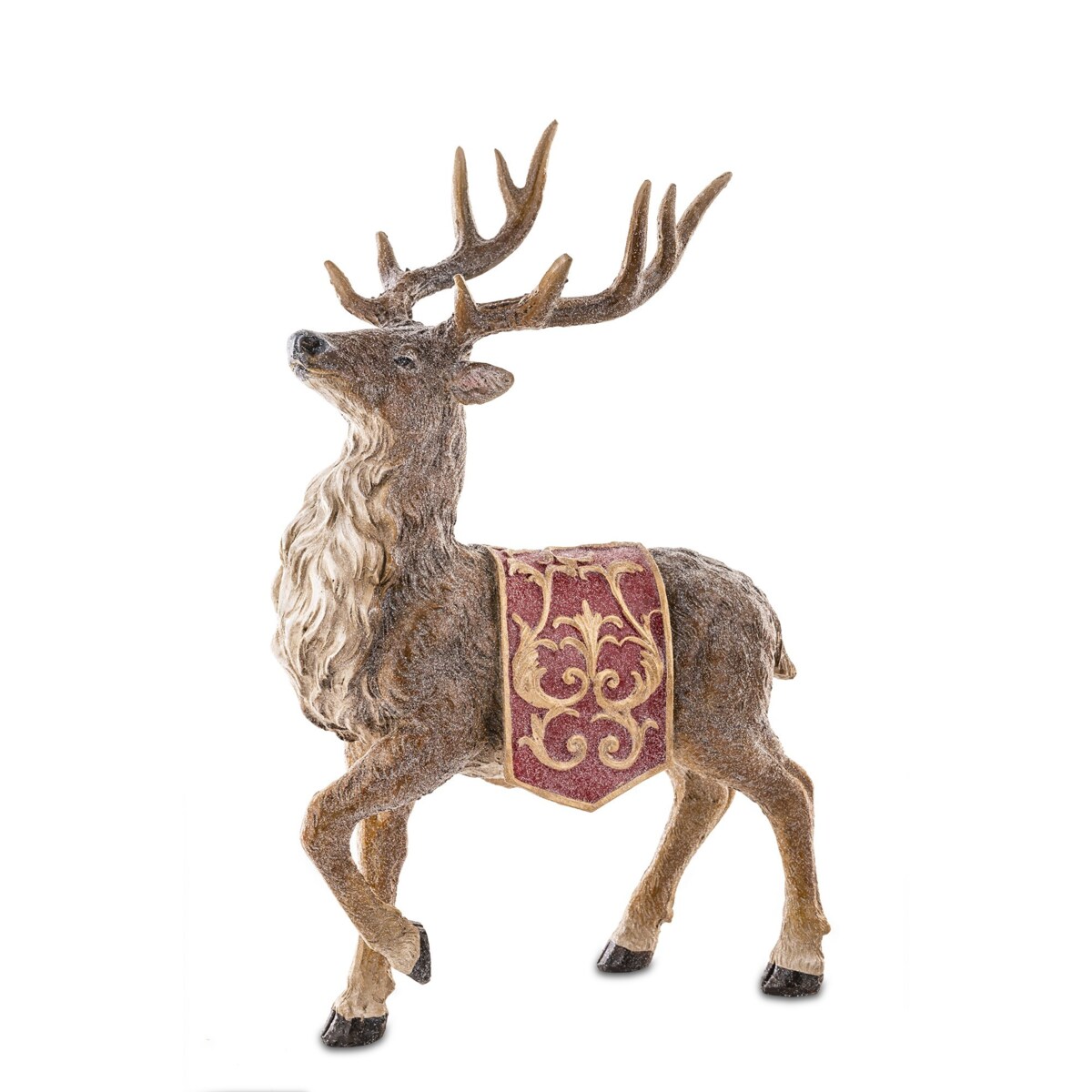 Figurka - stojący jeleń 35x22x13 cm OLEN z czerwono-złotą derką