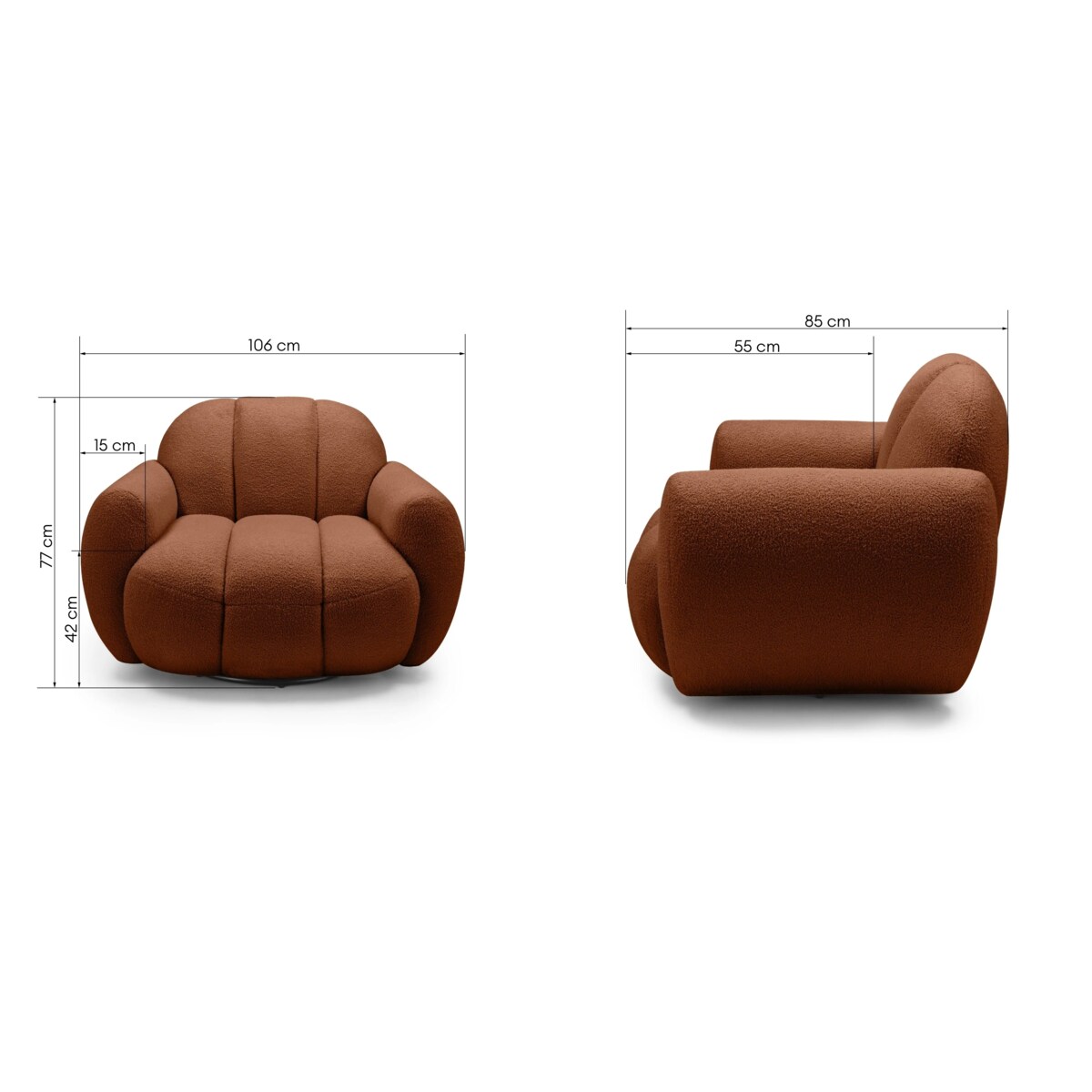 Fotel obrotowy 77x106x85 PALLASS bouclé miedziany