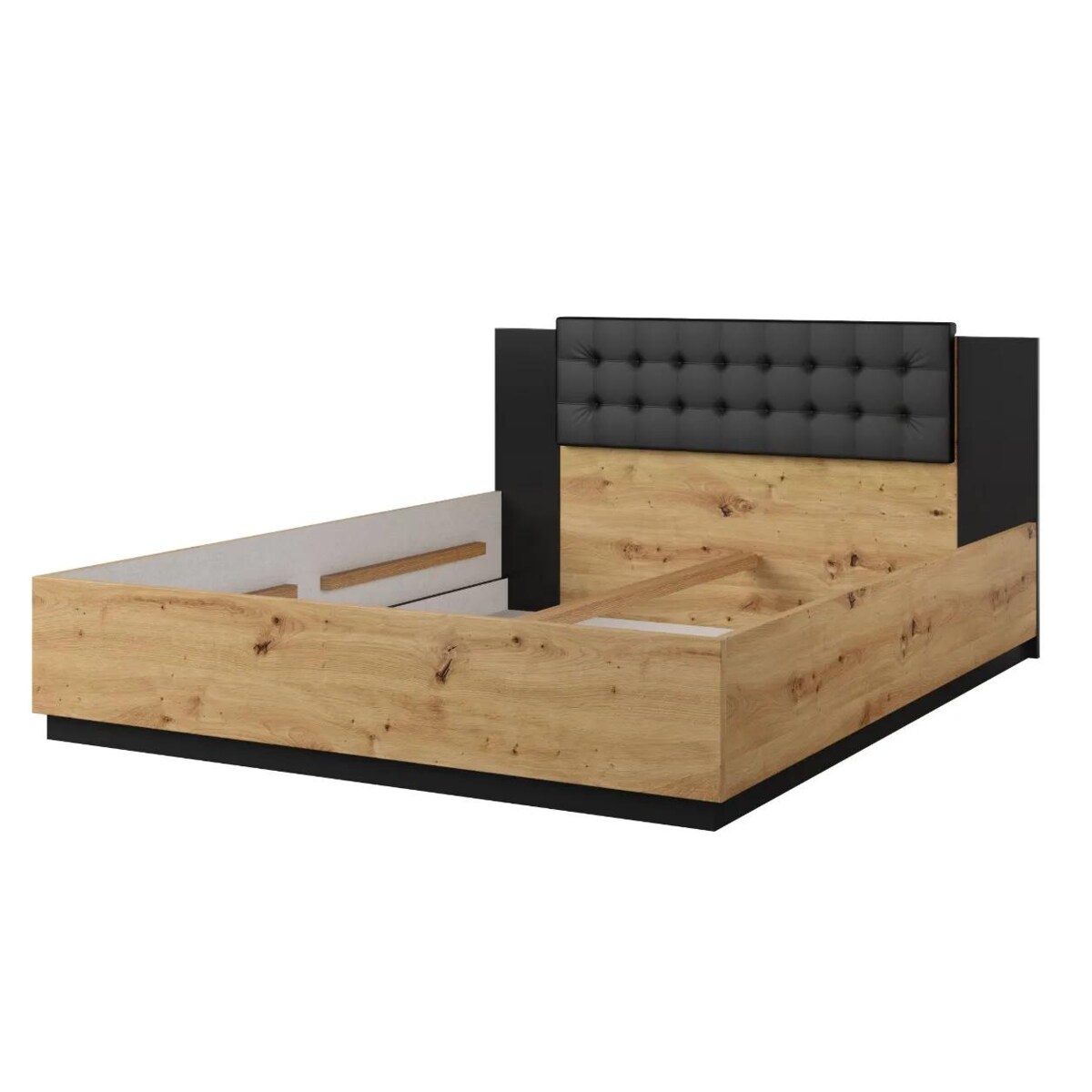 Łóżko SIGMA 160x200 dąb artisan/czarny mat z tapicerowanym zagłówkiem