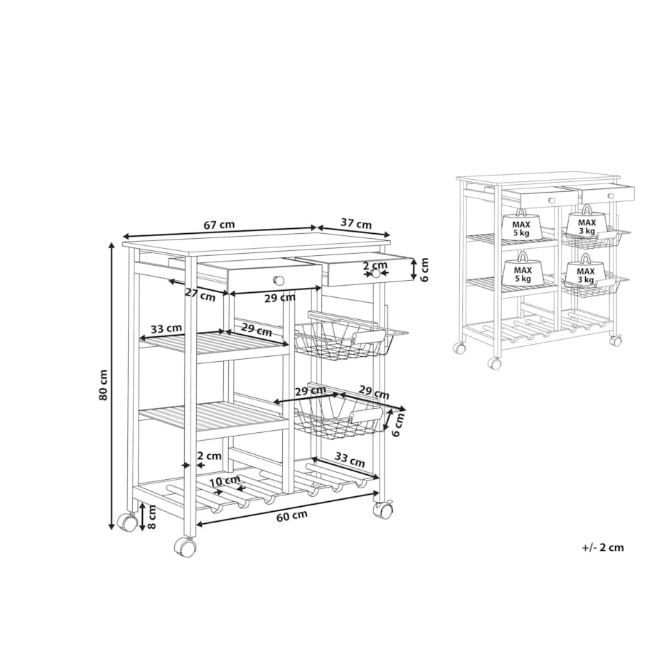 Bambusowy wózek kuchenny 2 szuflady jasne drewno MORINO