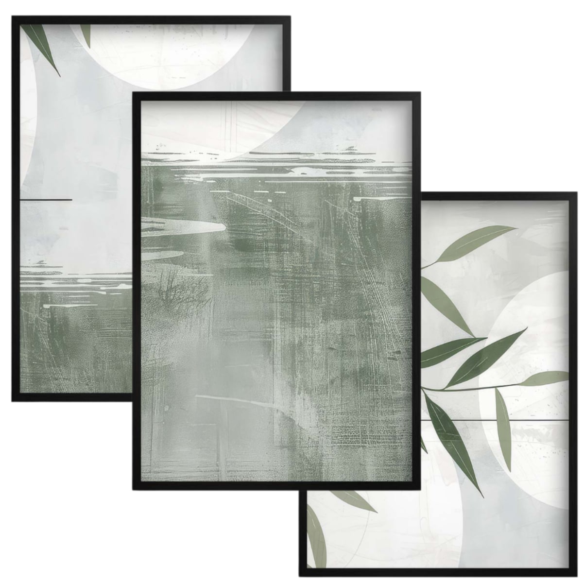 Zestaw Trzech Plakatów Obrazów na ścianę Ozdoba ścienna Zielone Liście