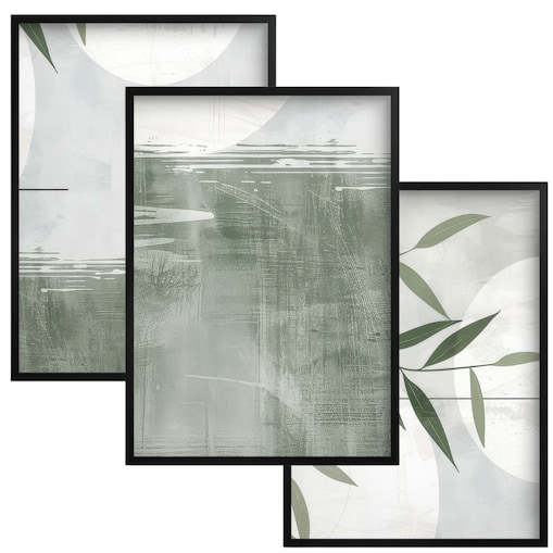 Zestaw Trzech Plakatów Obrazów na ścianę Ozdoba ścienna Zielone Liście