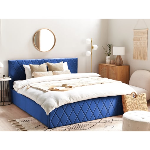 Łóżko z pojemnikiem welurowe 180 x 200 cm niebieskie ROCHEFORT