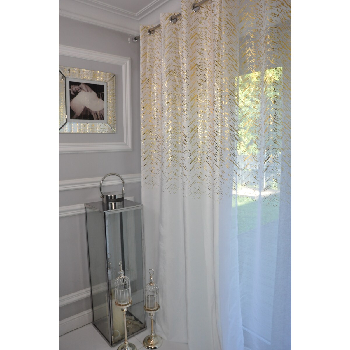 zasłona welurowa "velvet glow" złoty print 140x250 cm przelotki biała