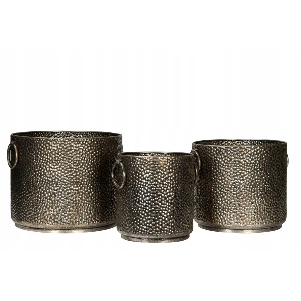 DONICZKA DO SALONU SREBRNA duża metalowa osłonka donica zestaw 3 szt.