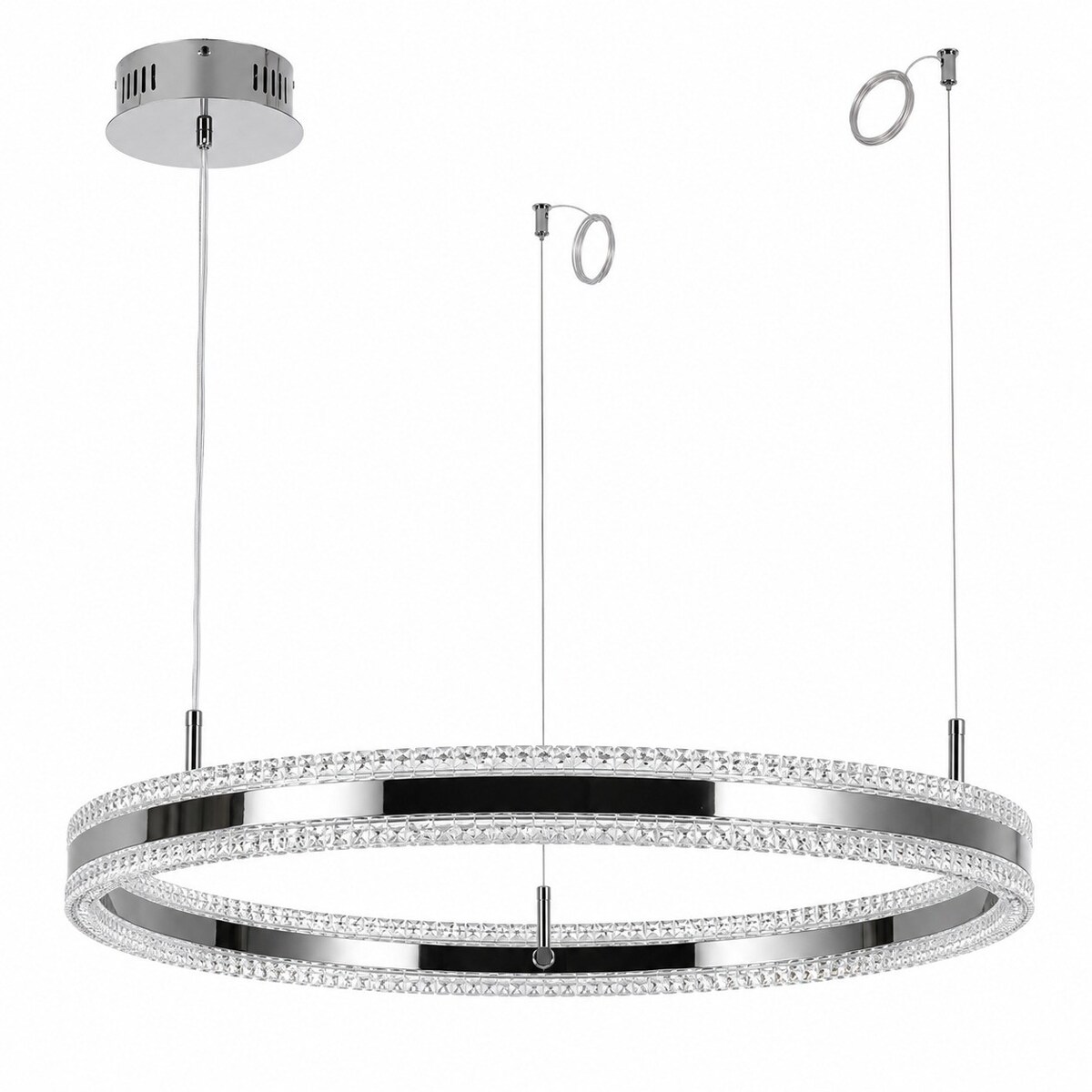 Lampa wisząca ARKADIA LED 80 cm - tytanowa z kryształowym pierścieniem