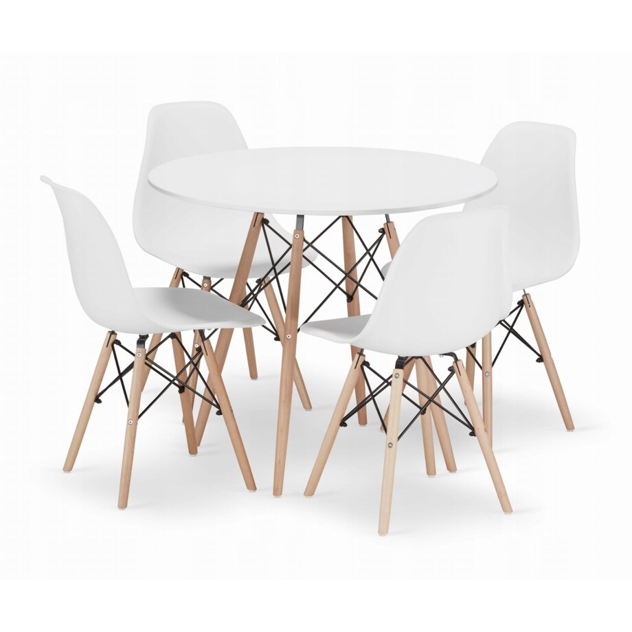 Zestaw Stół Do Jadalni Kuchni Salonu Biura Okrągły Todi 90 Biały + 4 Krzesła Osaka Białe
