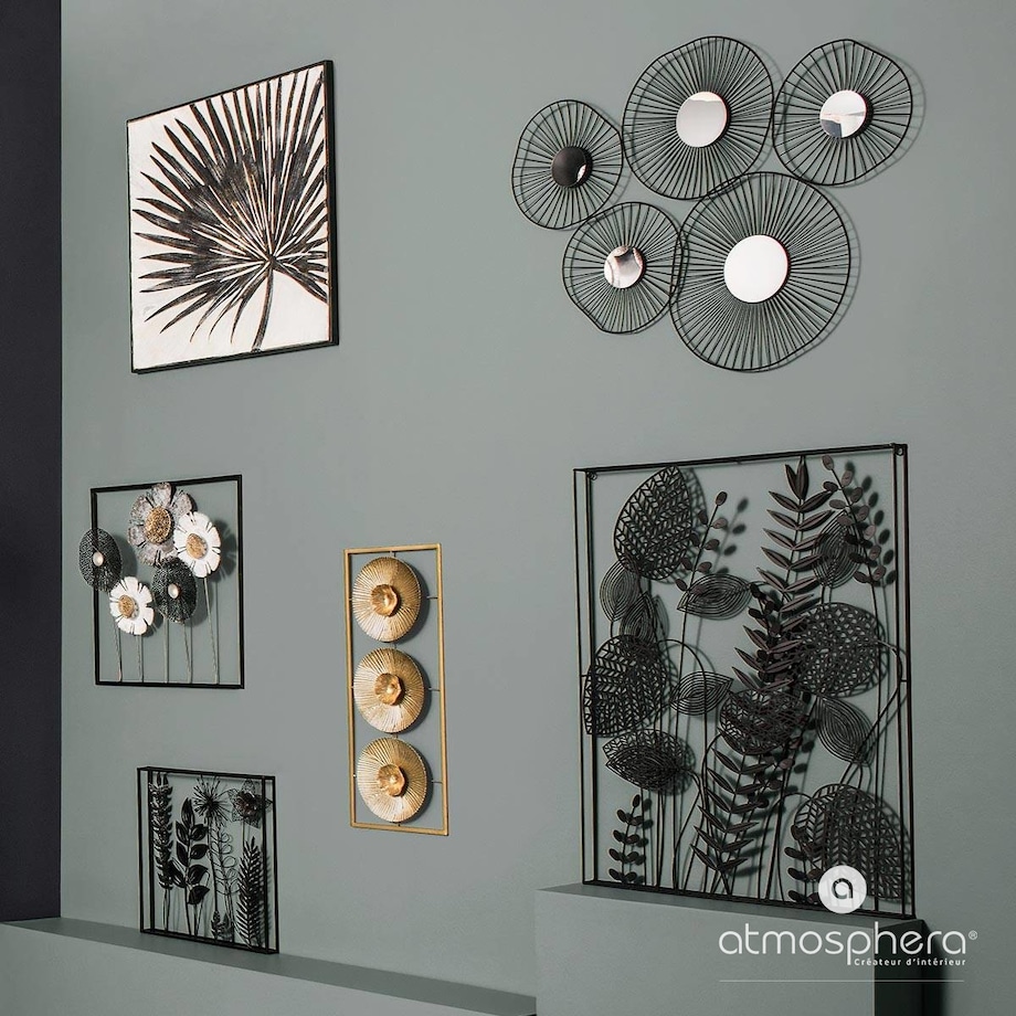 Dekoracja na ścianę w ramce LIŚCIE, metalowa, 40 x 40 cm