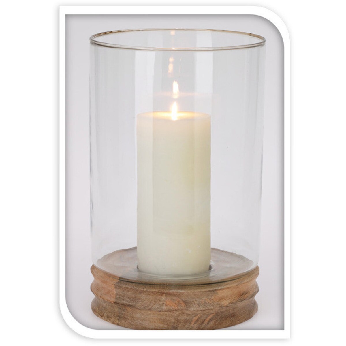 Lampion ozdobny z drewna mango i szkła Ø 26 cm, wys. 41 cm