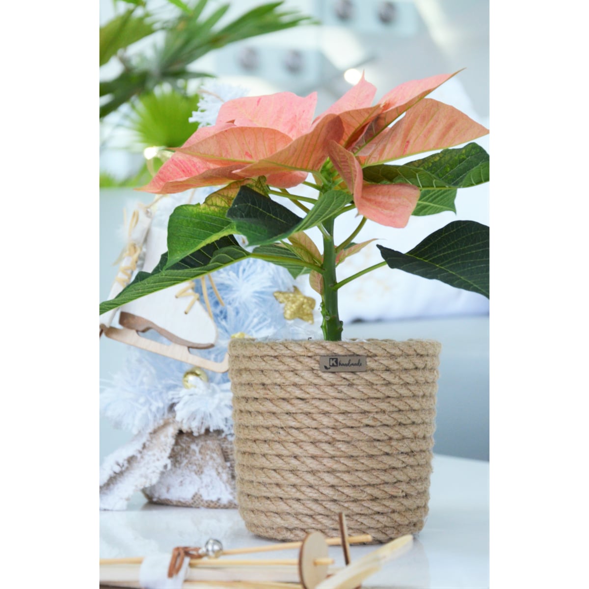 14 BOHO jutowa osłonka na doniczkę koszyk naturalny sznurek z trawy plecionej JUTA styl skandynawski etno loft wzór 14/200