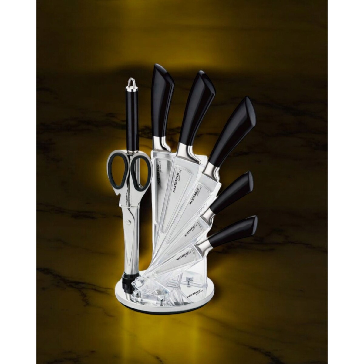 Zestaw Komplet Noży Kuchennych W Stojaku 8 Szt. Ostrzałka Nożyczki Ostre