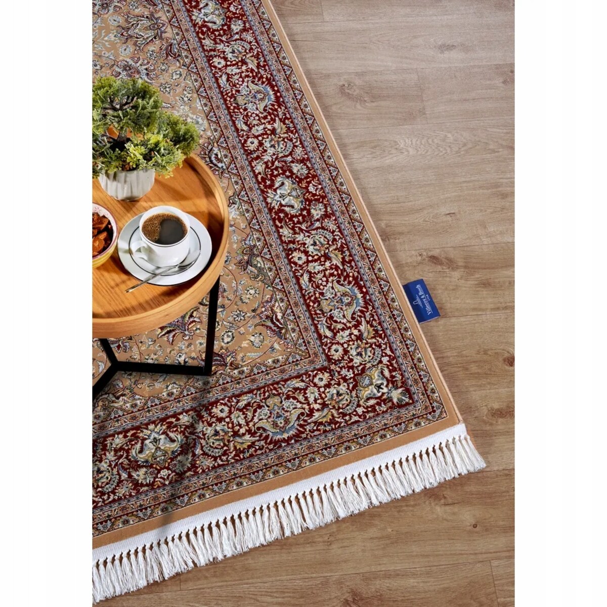 Dywan tradycyjny do salonu 155x235cm,klasyczny beżowo czerwony z frędzlami