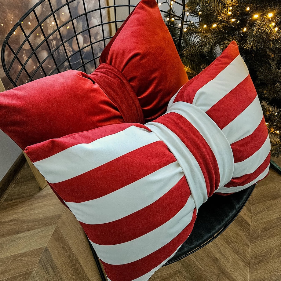 Poduszka XMAS wzór XM52 | Kokarda w paski czerwona 40 x 60 cm