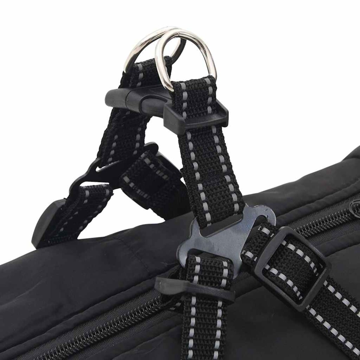 vidaXL Płaszcz dla psa z szelkami, wodoodporny, czarny, L44