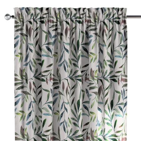 Zasłona na kanale z grzywką 1 szt. 130x245 zielone gałązki na białym tle