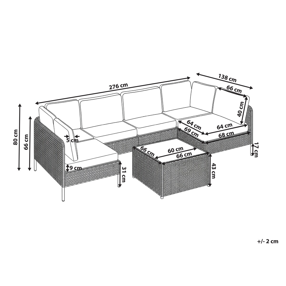 Sofa ogrodowa w kształcie U dla 6 osób OMEGANA Jasnobeżowy Technorattan Modułowy