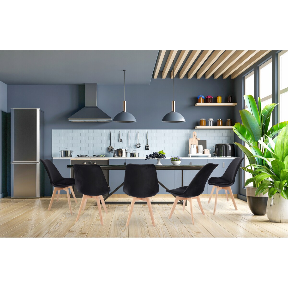 Krzesło tapicerowane welurowe BARI czarne