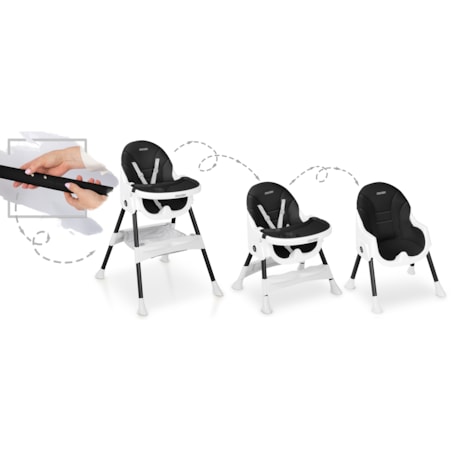 Krzesełko do karmienia dla dzieci Ricokids Mani czarne 3w1 regulowane fotelik tacka