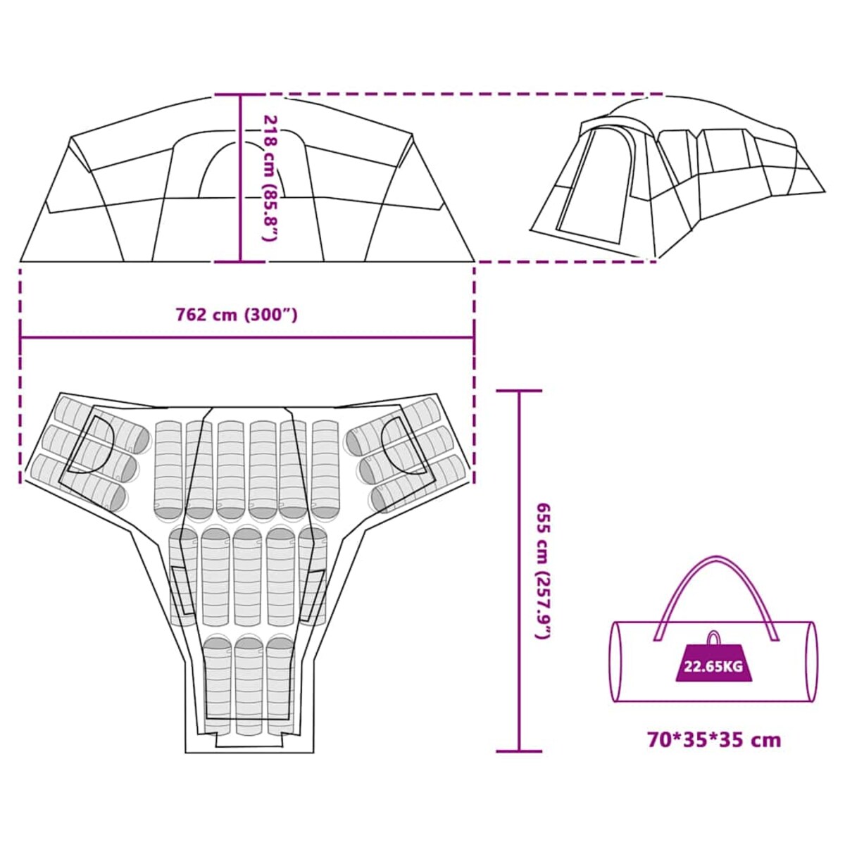 vidaXL Namiot rodzinny Niebieski 762 x 655 x 218 cm Poliester