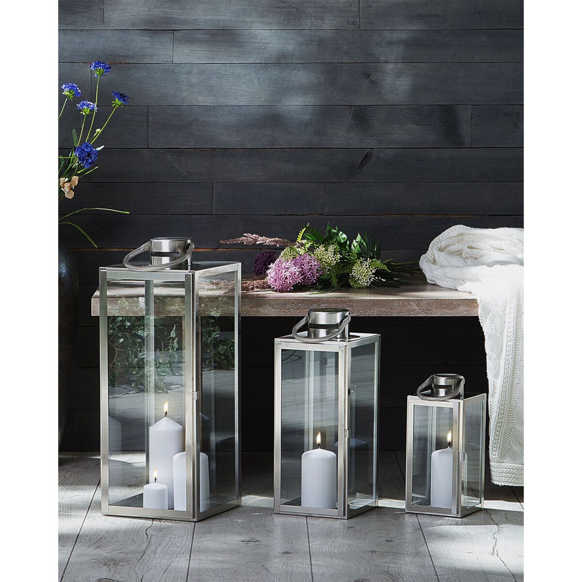 Lampion stalowy 34 cm srebrny CYPRUS