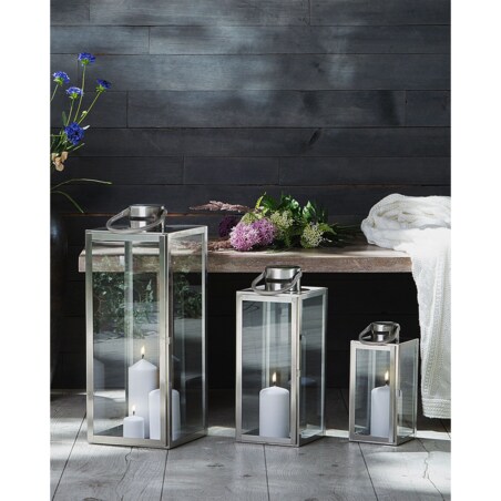 Lampion stalowy 34 cm srebrny CYPRUS