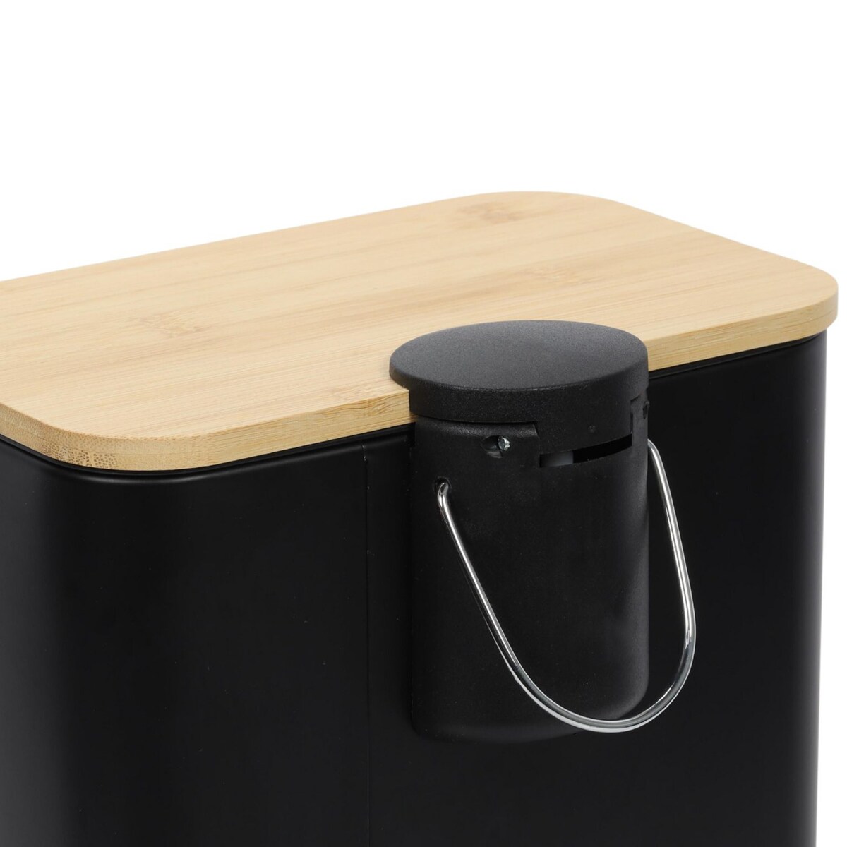 Wąski kosz łazienkowy z bambusem ZETRU, 5 l