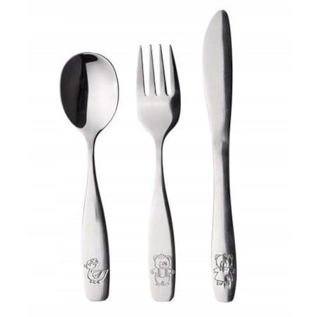 KOMPLET SZTUĆCE DLA DZIECI widelec łyżka nóż na prezent roczek urodziny box