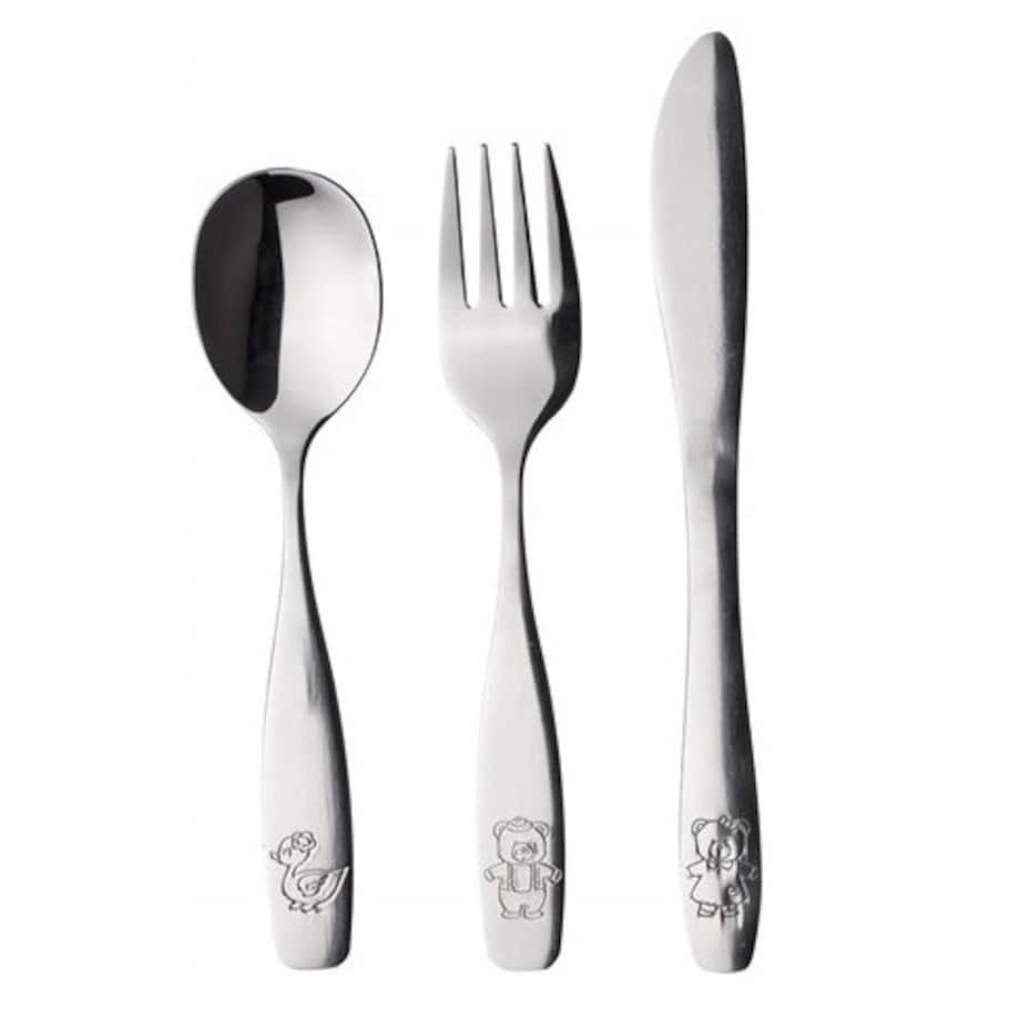 KOMPLET SZTUĆCE DLA DZIECI widelec łyżka nóż na prezent roczek urodziny box