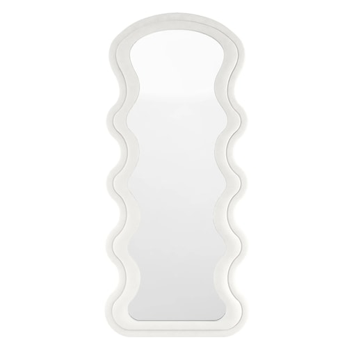 Lustro w falistej ramie aksamitne białe 170x60 cm