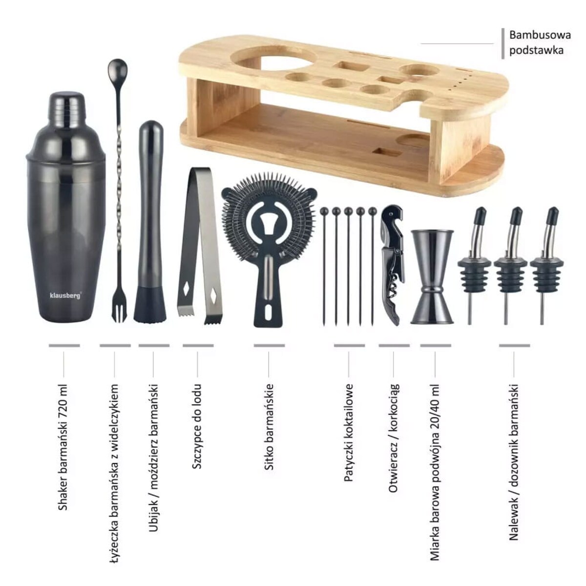 Zestaw barmański 16 elementów Shaker KLAUSBERG grafitowy