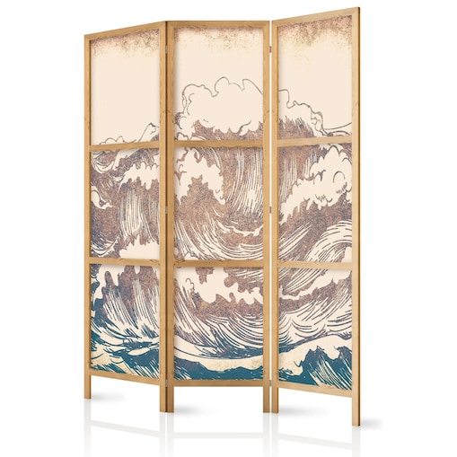 Parawan japoński Pejzaże 135x172 cm 3-częściowy beżowy