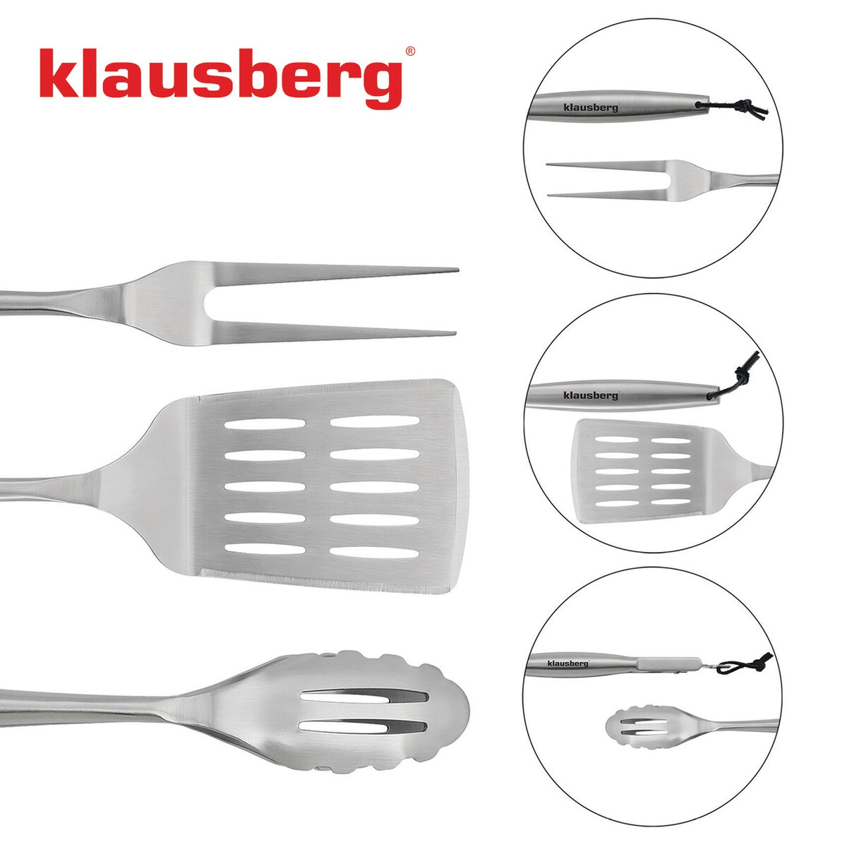 Zestaw przyborów do grilla, 3 elementy, Narzędzia do grillowania, KLAUSBERG