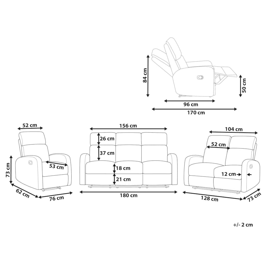 Komplet wypoczynkowy z manualną funkcją relaksu 6-osobowy welurowy biały VERDAL