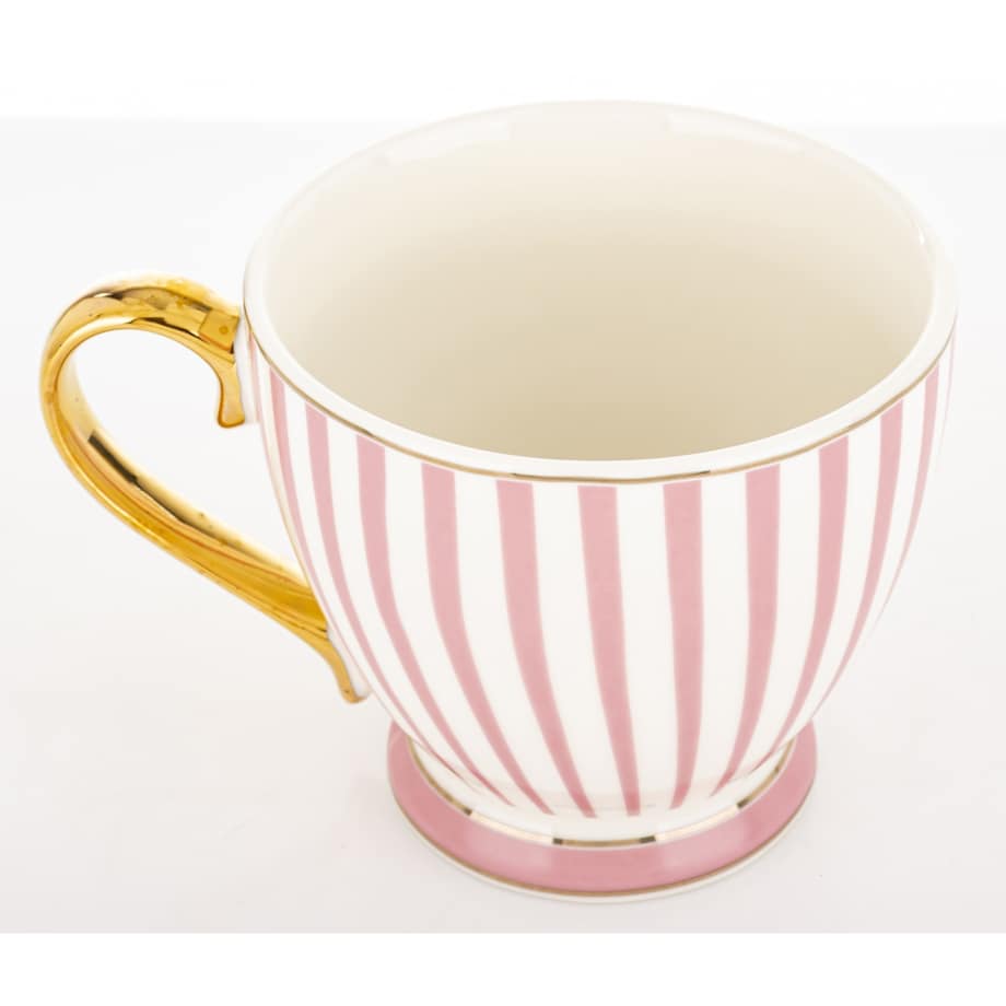 Kubek-filiżanka porcelanowy w paski w pudełku 450 ml TASSA - różowy