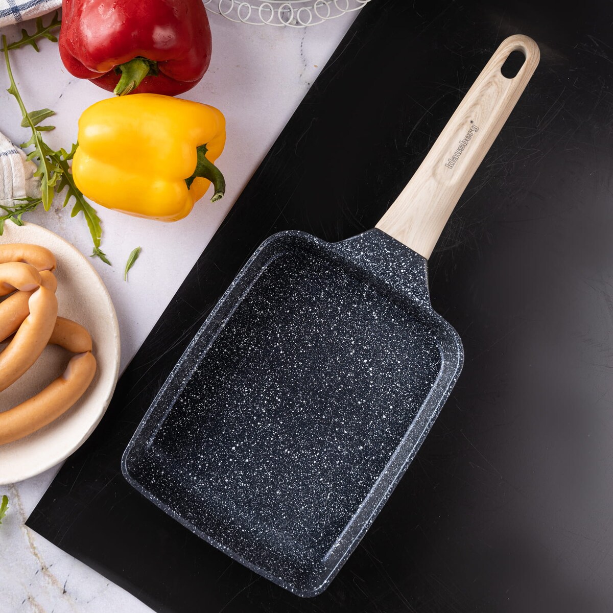 Patelnia tradycyjna marmurkowa prostokątna głęboka 18x14cm CZARNA KLAUSBERG