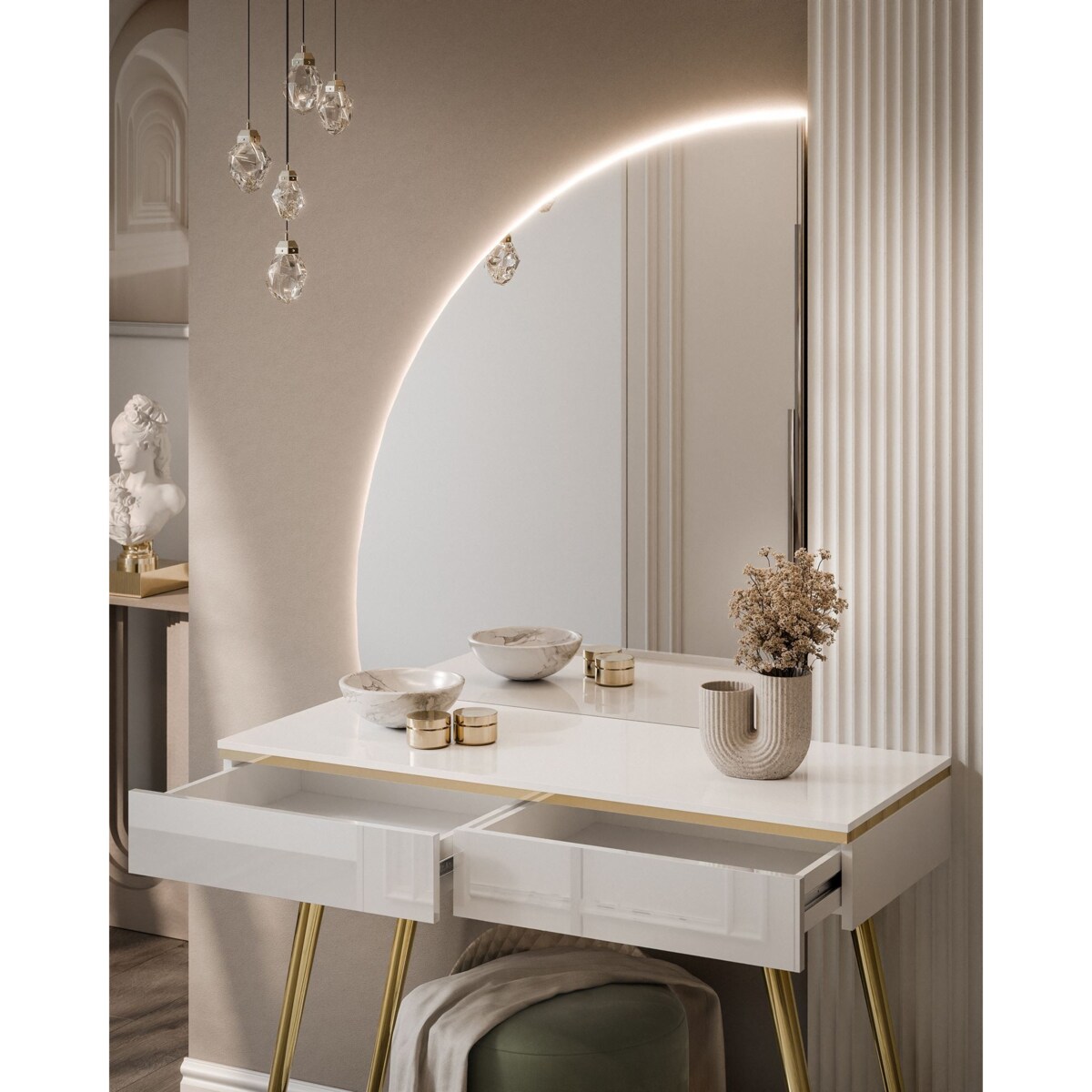 Toaletka AURORA-SQ biały połysk z lustrem lewym