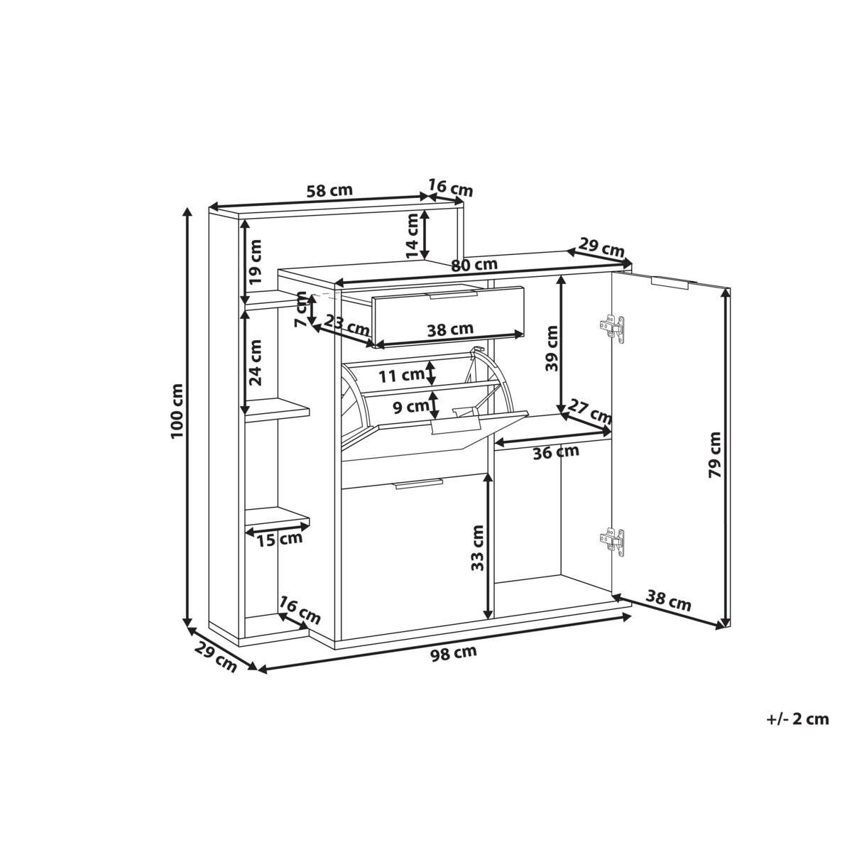 Szafka na buty 3 przegrody jasne drewno MIRANI