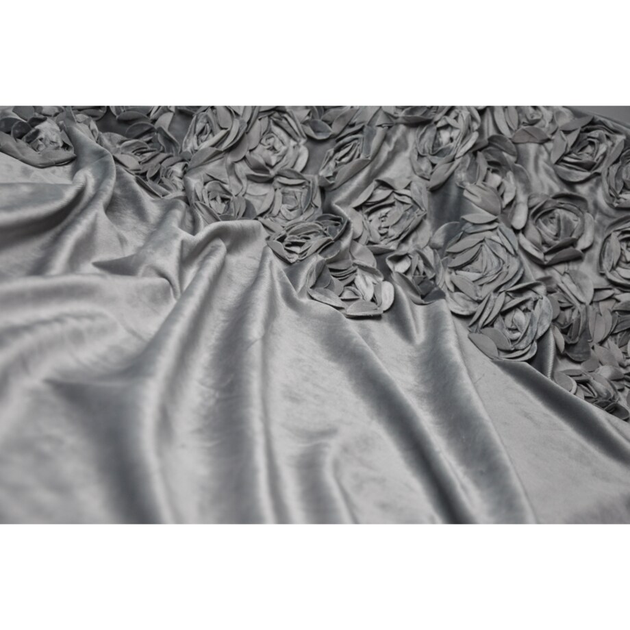 zasłona welurowa "bella rosa" z wyszywanymi różami | taśma | jasny szary