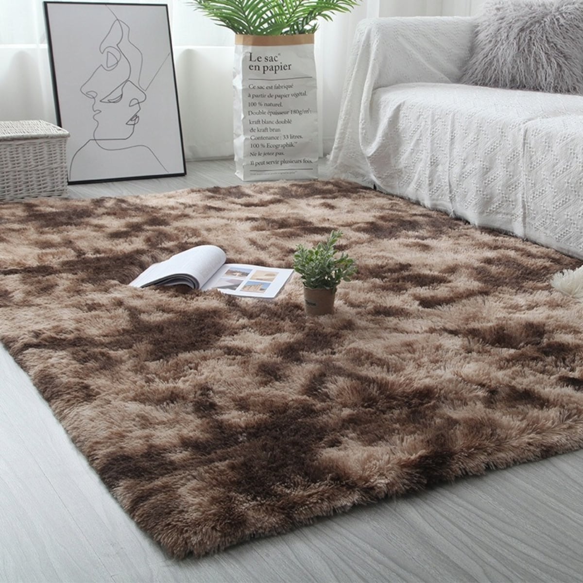 Dywan shaggy brązowy włochacz rabbit 120x170 cm miękki pluszowy